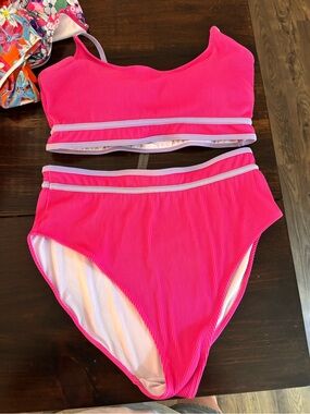 Hot Pink Ribbed Two-Piece Bikini Set